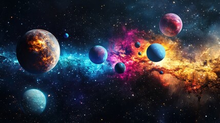 Wall Mural - stunning cosmic landscape featuring colorful planets and vibrant galactic background in deep space