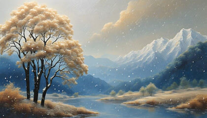 Wall Mural - Snowy Mountain Landscape with Trees