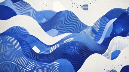 Wall Mural - Abstract Blue Waves Illustration, Featuring Fluid Lines and Textures in Varying Shades of Blue, Ideal for Background Design and Creative Projects