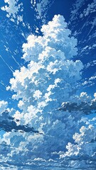 Wall Mural - Soft Clouds Above in a Clear Blue Sky Painting Anime Wallpaper Illustration