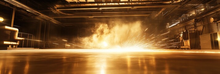 Leinwandbilder - In a spacious industrial workshop, workers focus on welding tasks, creating bright sparks and showcasing skilled craftsmanship. Generative AI
