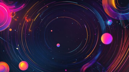 Wall Mural - vibrant cosmic background with colorful circles and swirling light trails creating an abstract inter