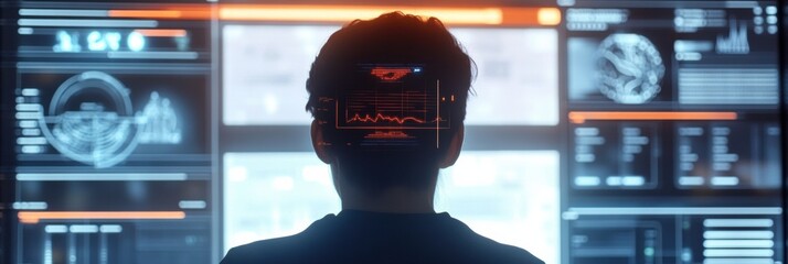 Leinwandbilder - A person engages with an interactive mirror that analyzes their hair health and offers AI-based recommendations for improvement. Generative AI