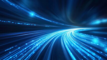 Wall Mural - abstract blue light streaks on a black background, representing speed and motion.