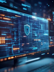 Aufkleber - The display showcases a shield and lock icon, highlighting the importance of cybersecurity in today's digital landscape. Generative AI