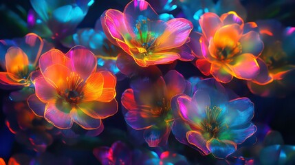 Wall Mural - close up of neon-colored flowers with soft glowing edges.