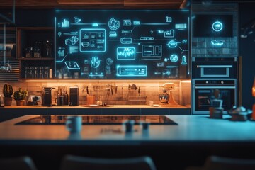 Aufkleber - This stylish kitchen showcases smart appliances and high-tech features, emphasizing its modern aesthetic and functionality. Generative AI