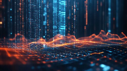 Wall Mural - abstract digital landscape with flowing data streams and glowing particles.