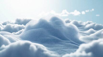 Wall Mural - a digital mesh overlaying a cloud formation against a bright blue sky.
