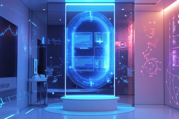 Leinwandbilder - A high-tech mirror offers personalized hair health analysis and recommendations using advanced AI technology in a sleek, modern salon setting. Generative AI