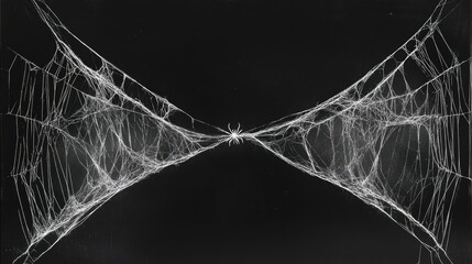 Intricate spiderweb, symmetrical design, dark background.
