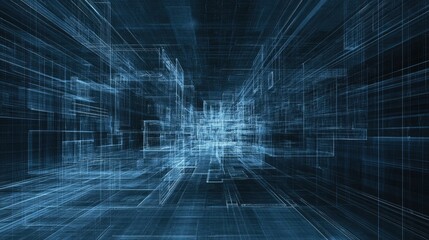 Wall Mural - abstract digital space with glowing lines and geometric shapes.