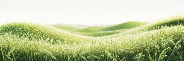 Aufkleber - The landscape showcases a vibrant green meadow, abundant with tall grasses and healthy soybeans, creating a peaceful atmosphere. Generative AI