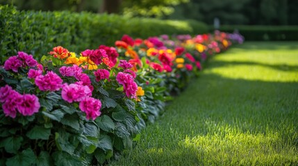 Aufkleber - A vibrant display of colorful flowers fills a green meadow, bringing life and beauty to the serene garden in full bloom. Generative AI