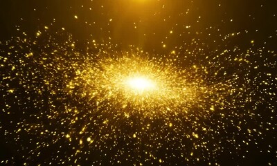 Wall Mural - Cosmic Spark: A mesmerizing abstract backdrop of swirling gold particles evokes a sense of cosmic wonder, with a radiant glow at its center.  