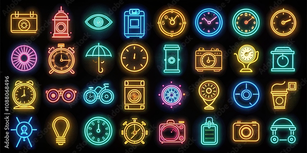 Vintage Time Pictograms - 100 Simple Outline Symbols for Apps ...