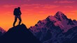 © marfuah - Silhouette of a hiker standing on a mountain peak at sunset with a view of snow-capped peaks.