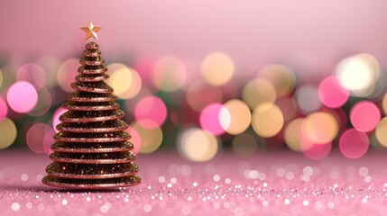 Wall Mural - glittery christmas tree with festive bokeh background.