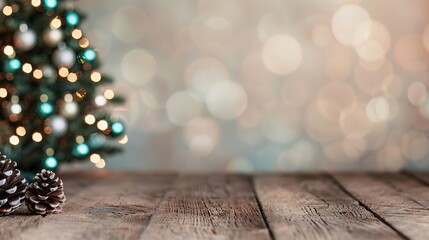 Wall Mural - cozy holiday scene with a christmas tree backdrop.