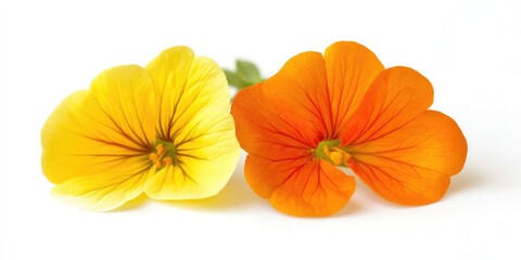 Aufkleber - Studio shot of yellow and orange colored nasturtium isolated on a white background. Large depth of field (DOF). Macro. Represents patriotism and conquest.