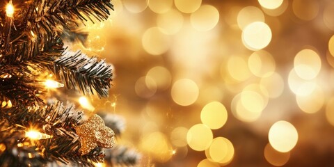 Poster - Blurred Christmas background featuring gold-colored bokeh lights.