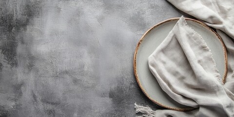 Poster - Gray background with fabric napkins and empty space for text, top view
