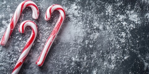 Aufkleber - Hard candy canes on a grey concrete surface. Christmas decoration.