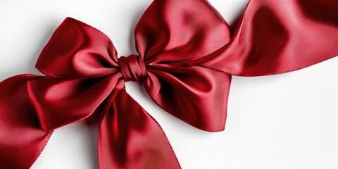 Aufkleber - Close-up of shiny red satin ribbon and bow on a white background.