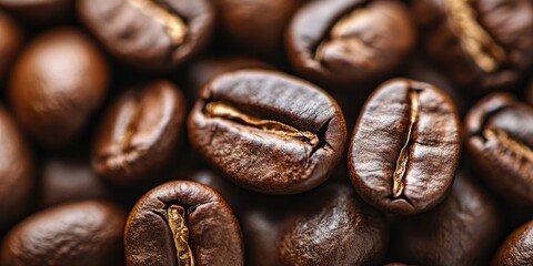 Wall Mural - Background of freshly roasted coffee beans. Selective focus. Copy space.