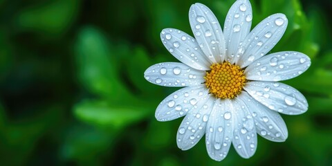 Fototapete - White flower with water droplets on a natural background featuring copy space.