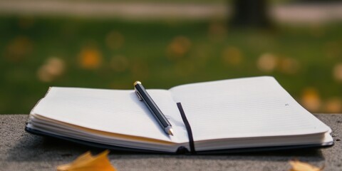 Aufkleber - sharpened pencil on notebook placed on concrete pad