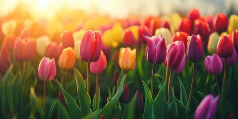 Poster - Field of vibrant, colorful tulips