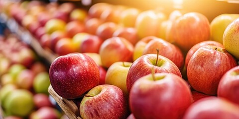 Canvas Print - Farm organic apples. Natural vitamins available in a retail grocery store. Selective focus with copy space for text.