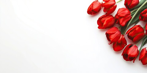 Aufkleber - Banner featuring fresh red tulips on a white background. Text box. Copyspace.