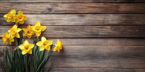 Poster - Daffodils against a wooden background.