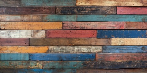 Aufkleber - Pattern wall background created with textured, multicolored, old, weathered wood planks.