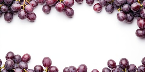 Aufkleber - Grape berries. Grape berries placed on a blank (white) background, arranged at both the top and bottom, with copyspace. Top view.