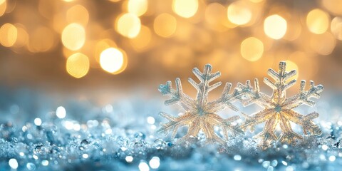 Leinwandbilder - Christmas toy snowflakes set against a bokeh festive background, representing the concept of Christmas or New Year celebrations with copyspace.