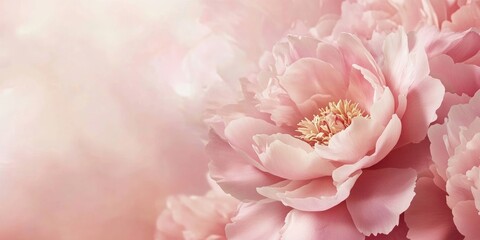 Fototapete - Peony close-up, gentle floral backdrop with copy space.
