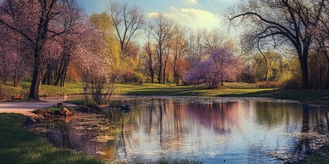 Poster - springtime pond in the park
