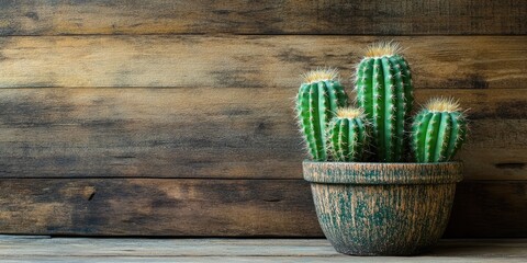 Fototapete - Natural Cactus Still Life on Vintage Wood Background Texture