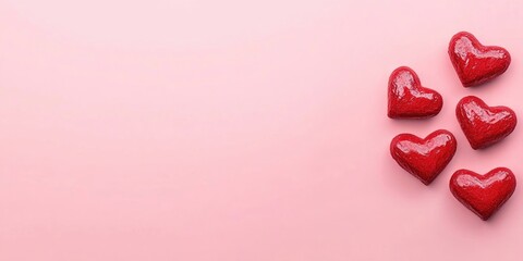 Aufkleber - Handmade red hearts are set against a pink background. This is a Valentine's Day preparation with space for text. Copyspace.