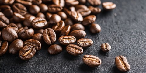 Aufkleber - many brown roasted coffee beans on a black surface