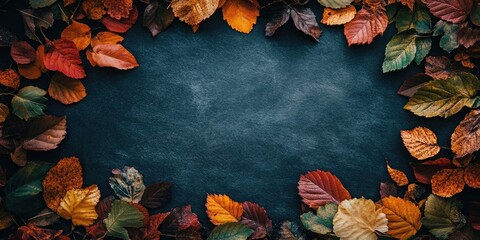 Poster - Frame of leaves, vibrant autumn foliage, seasonal background, rustic image, copyspace