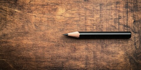 Fototapete - Pencil on a wooden desk, blank area for text.