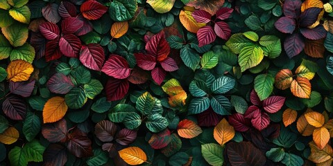 Poster - Autumn landscape photography, top photographer, mixed forests in autumn, vibrant leaves, separated into burgundy, red, and green, featuring a patterned carpet.
