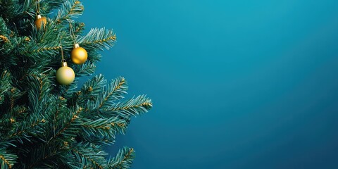 Wall Mural - Christmas tree decoration with a blue background for a premium mockup photo.