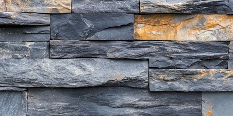 Leinwandbilder - Slate stone wall texture and background, seen from outdoors. Background Texture