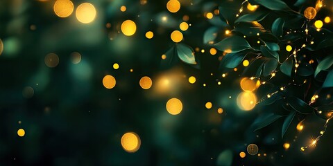 Aufkleber - Blurred golden yellow and green bokeh lights on a dark background. Out of focus.