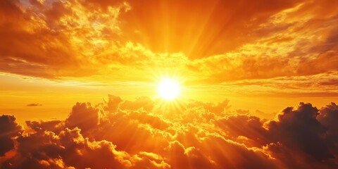 Poster - Sky after sunset, with a yellow and orange hue above and a golden sun. Stunning summer sunset scene.
